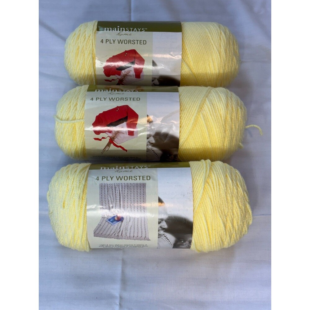 Mainstays Home 4 Ply Worsted Soft Yellow Yarn Lot 3 Skeins